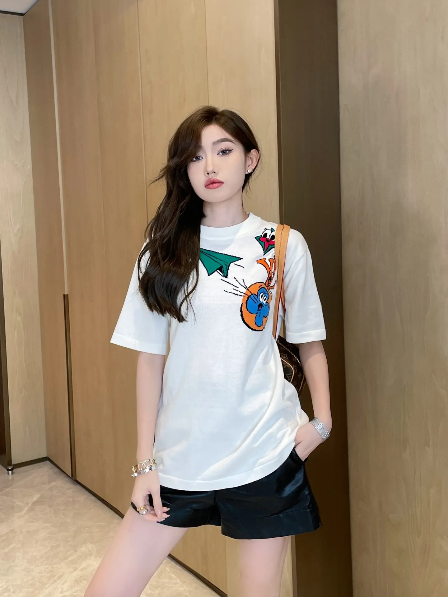 Louis Vuitton/Louis Vuitton cartoon paper airplane jacquard knitted short sleeves